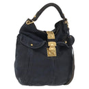Miu Miu Shoulder Bag Canvas 2way Navy Gold Auth 168005-1