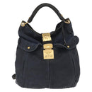 Miu Miu Shoulder Bag Canvas 2way Navy Gold Auth 168005-13