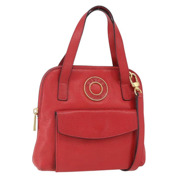 CELINE Circle Hand Bag Leather 2way Red Gold Auth 168014