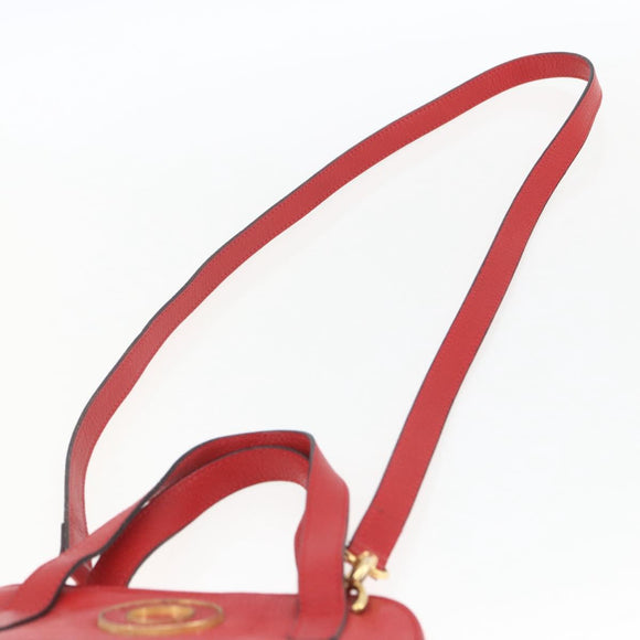 CELINE Circle Hand Bag Leather 2way Red Gold Auth 168014