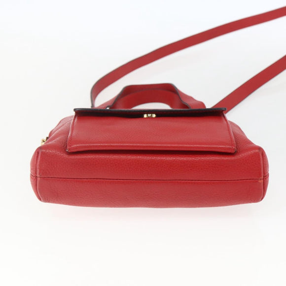 CELINE Circle Hand Bag Leather 2way Red Gold Auth 168014