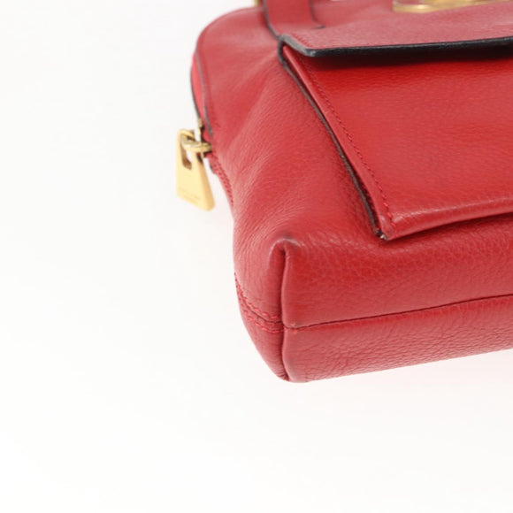 CELINE Circle Hand Bag Leather 2way Red Gold Auth 168014