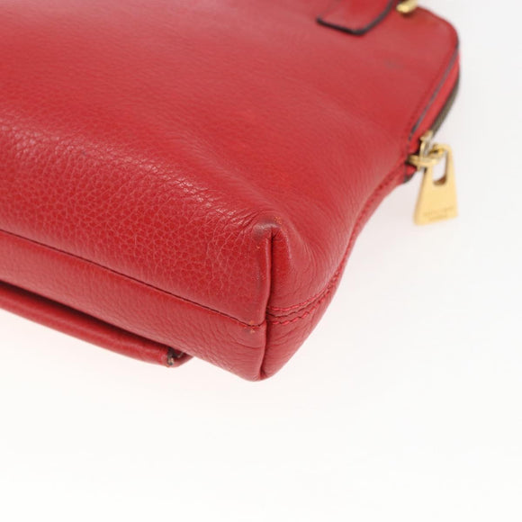 CELINE Circle Hand Bag Leather 2way Red Gold Auth 168014