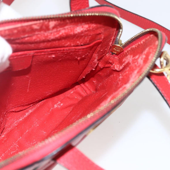 CELINE Circle Hand Bag Leather 2way Red Gold Auth 168014