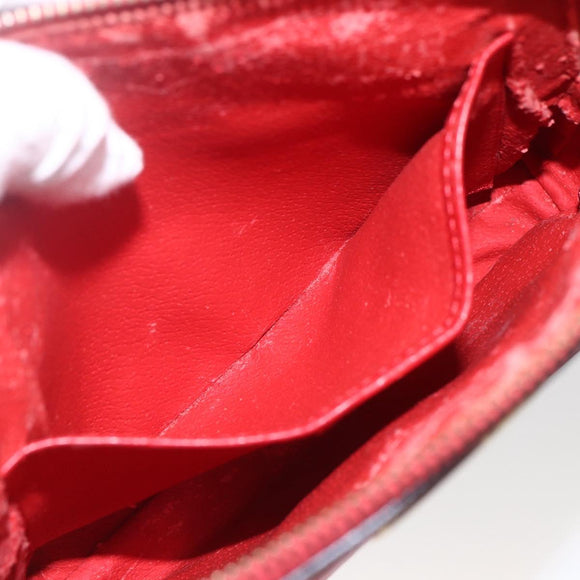 CELINE Circle Hand Bag Leather 2way Red Gold Auth 168014