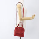 CELINE Circle Hand Bag Leather 2way Red Gold Auth 168014-24