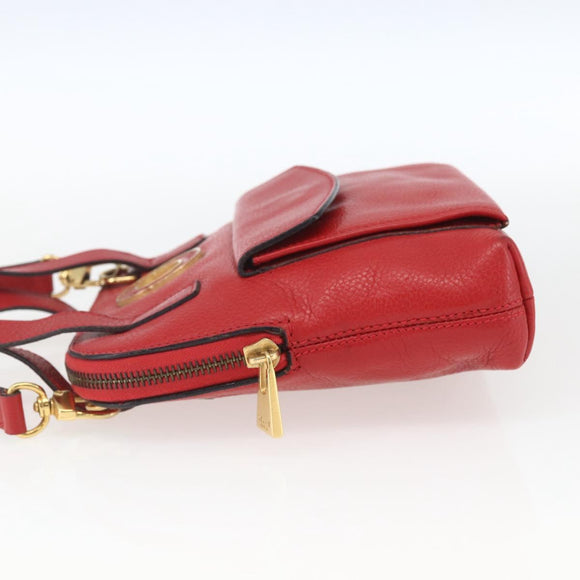CELINE Circle Hand Bag Leather 2way Red Gold Auth 168014