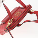CELINE Circle Hand Bag Leather 2way Red Gold Auth 168014-6