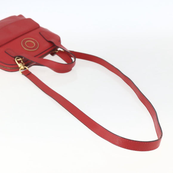 CELINE Circle Hand Bag Leather 2way Red Gold Auth 168014