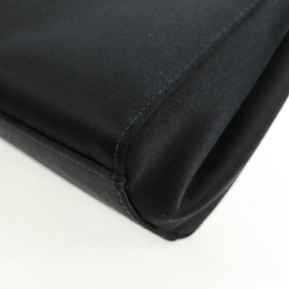 CHANEL Camellia Hand Hand Bag Satin Black CC Auth 168015V