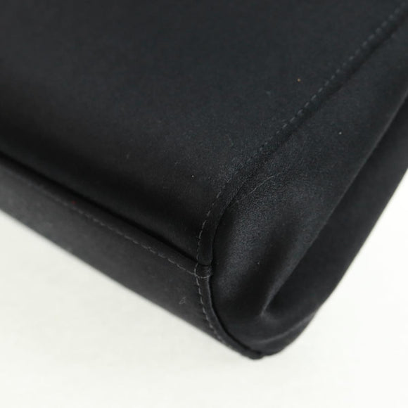 CHANEL Camellia Hand Hand Bag Satin Black CC Auth 168015V