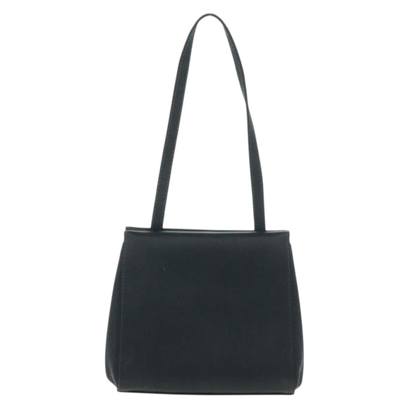 CHANEL Camellia Hand Hand Bag Satin Black CC Auth 168015V