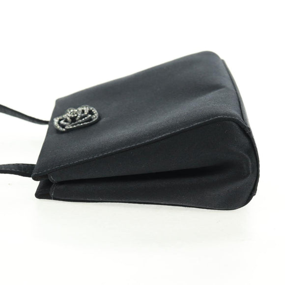 CHANEL Camellia Hand Hand Bag Satin Black CC Auth 168015V