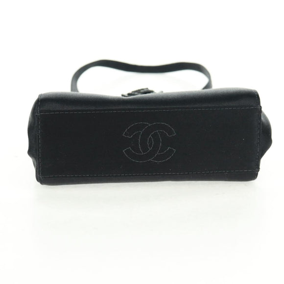 CHANEL Camellia Hand Hand Bag Satin Black CC Auth 168015V