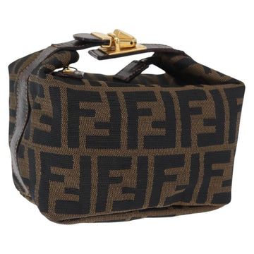 FENDI Zucca Canvas Vanity Pouch Black Brown Auth 168022