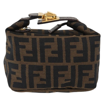 FENDI Zucca Canvas Vanity Pouch Black Brown Auth 168022 - 0