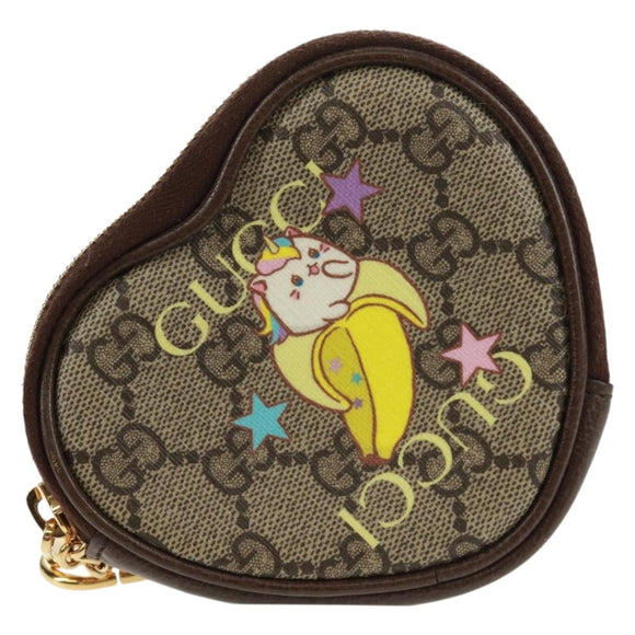 GUCCI GG Supreme Bananya Coin Purse PVC Beige Gold 701062 Auth 168024M