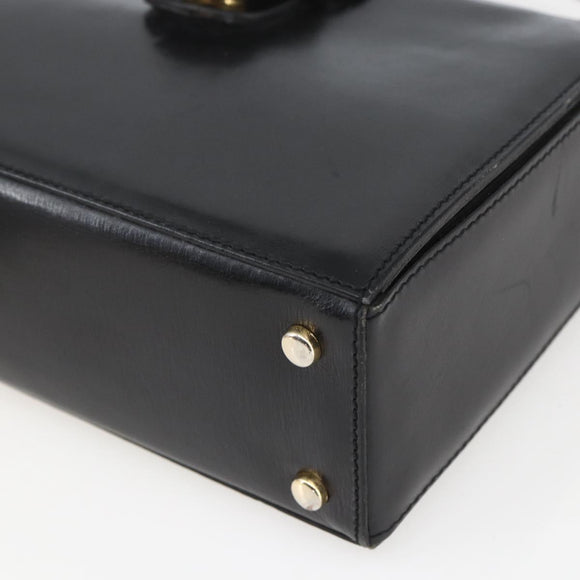 CELINE Hand Bag Leather Black Gold Auth 168032