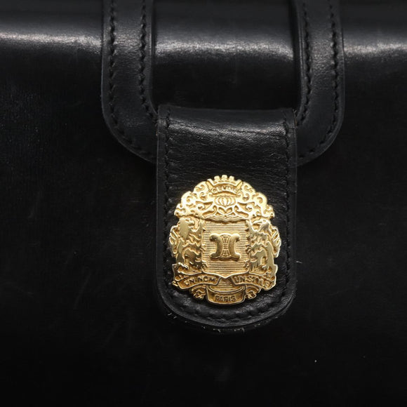 CELINE Hand Bag Leather Black Gold Auth 168032