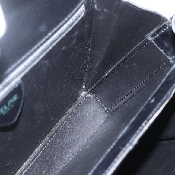 CELINE Hand Bag Leather Black Gold Auth 168032