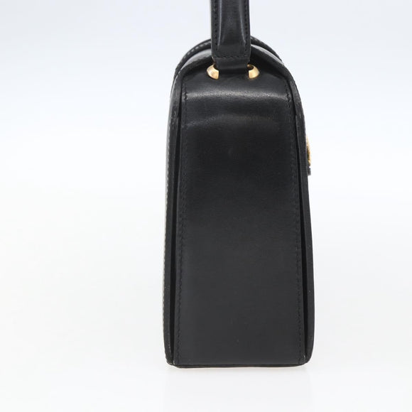CELINE Hand Bag Leather Black Gold Auth 168032