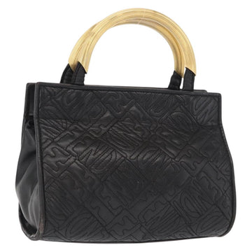 FENDI Hand Bag Leather Black Gold Auth 168033