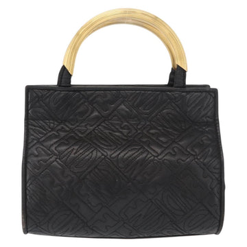 FENDI Hand Bag Leather Black Gold Auth 168033 - 0