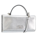 Salvatore Ferragamo Shoulder Wallet Leather 2way Silver Auth 168042-1