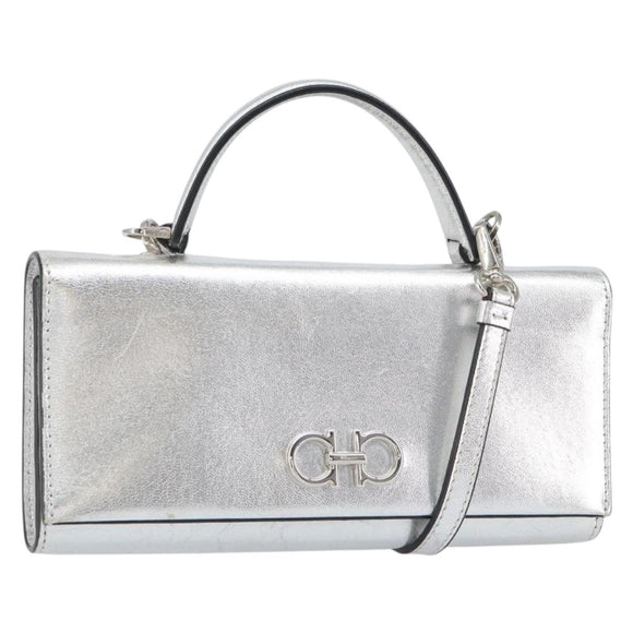 Salvatore Ferragamo Shoulder Wallet Leather 2way Silver Auth 168042