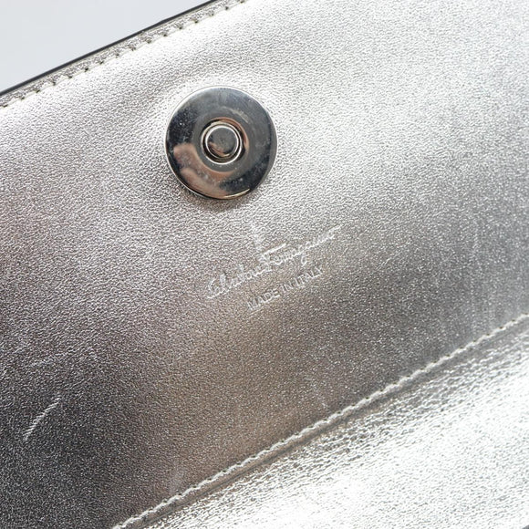 Salvatore Ferragamo Shoulder Wallet Leather 2way Silver Auth 168042