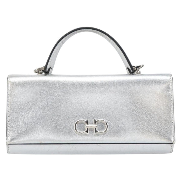Salvatore Ferragamo Shoulder Wallet Leather 2way Silver Auth 168042