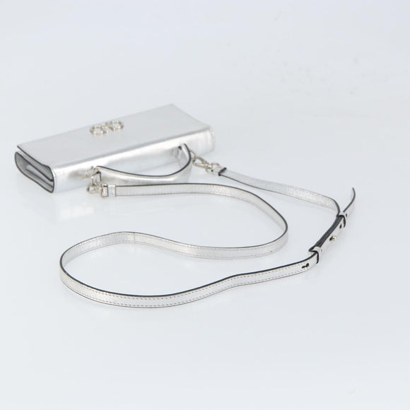 Salvatore Ferragamo Shoulder Wallet Leather 2way Silver Auth 168042