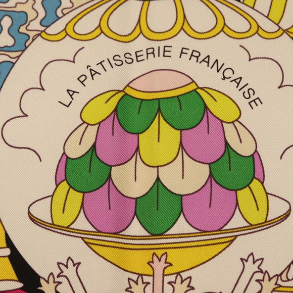 HERMES Carre 90 Scarf ""La Patisserie Francaise"" Silk Black Auth 168044SAM