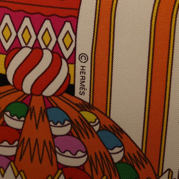 HERMES Carre 90 Scarf ""La Patisserie Francaise"" Silk Black Auth 168044SAM