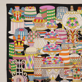 HERMES Carre 90 Scarf ""La Patisserie Francaise"" Silk Black Auth 168044SAM - 0