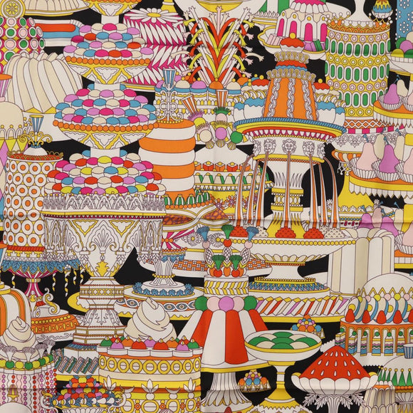HERMES Carre 90 Scarf ""La Patisserie Francaise"" Silk Black Auth 168044SAM