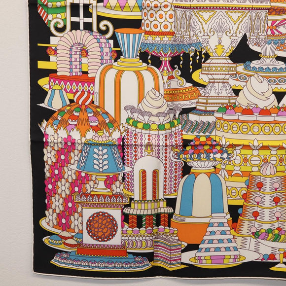 HERMES Carre 90 Scarf ""La Patisserie Francaise"" Silk Black Auth 168044SAM