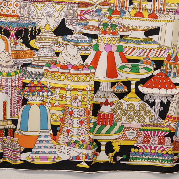 HERMES Carre 90 Scarf ""La Patisserie Francaise"" Silk Black Auth 168044SAM