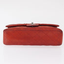 CHANEL Matelasse 25 Double Flap Chain Bag Lamb Skin Red Silver CC Auth 168059-5