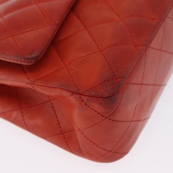 CHANEL Matelasse 25 Double Flap Chain Bag Lamb Skin Red Silver CC Auth 168059