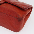 CHANEL Matelasse 25 Double Flap Chain Bag Lamb Skin Red Silver CC Auth 168059-14