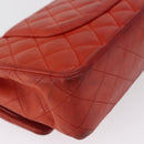 CHANEL Matelasse 25 Double Flap Chain Bag Lamb Skin Red Silver CC Auth 168059-15