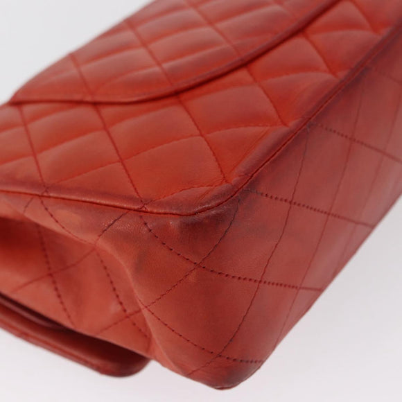 CHANEL Matelasse 25 Double Flap Chain Bag Lamb Skin Red Silver CC Auth 168059