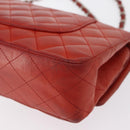 CHANEL Matelasse 25 Double Flap Chain Bag Lamb Skin Red Silver CC Auth 168059-16
