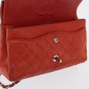 CHANEL Matelasse 25 Double Flap Chain Bag Lamb Skin Red Silver CC Auth 168059-22