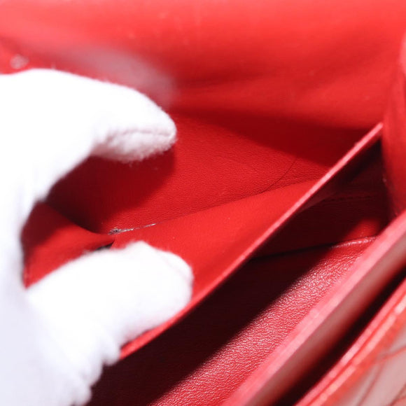 CHANEL Matelasse 25 Double Flap Chain Bag Lamb Skin Red Silver CC Auth 168059