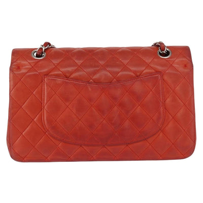 CHANEL Matelasse 25 Double Flap Chain Bag Lamb Skin Red Silver CC Auth 168059 - 0