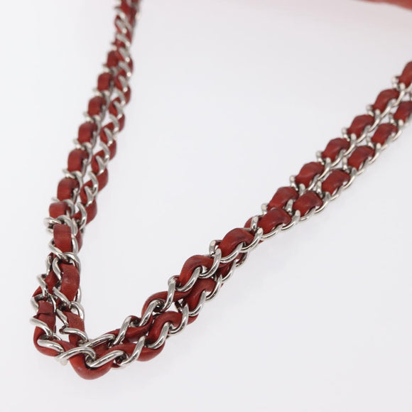 CHANEL Matelasse 25 Double Flap Chain Bag Lamb Skin Red Silver CC Auth 168059