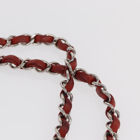 CHANEL Matelasse 25 Double Flap Chain Bag Lamb Skin Red Silver CC Auth 168059