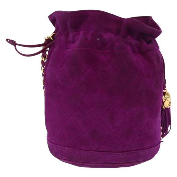 CHANEL Matelasse Chain Shoulder Bag Suede Purple Gold CC Auth 168060